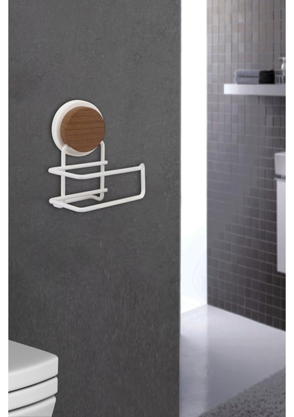 Ahşap Desenli Magic Fix Sihirli Yapışkan Beyaz Lux Wc Kağıtlık