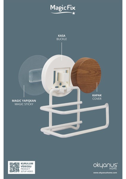 Ahşap Desenli Magic Fix Sihirli Yapışkan Beyaz Lux Wc Kağıtlık