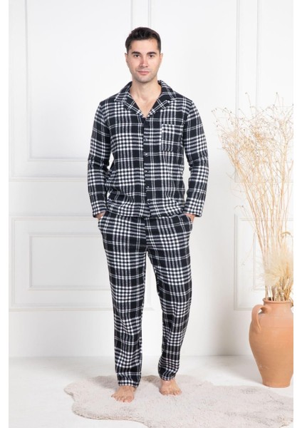 Önden Düğmeli, Kışlık, Erkek Pijama Takımı, Beyaz Ekoseli, Pamuklu & Viskon fiyatları