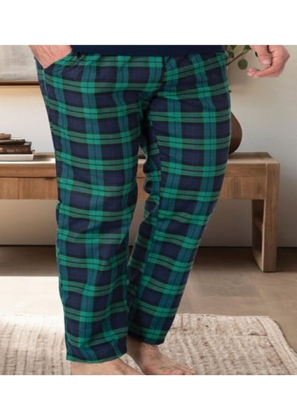 Ekoseli Erkek Tek Alt Pijama %80 Pamuk %20 Viskon Model Cep Detaylıdır,dokuma Pamuk Kumaştan