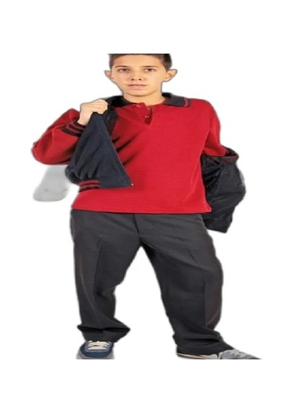 Çocuk Polo Yaka Bordo Okul Sweat Yumuşak Dokulu Likralı