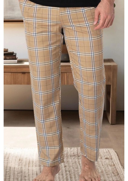 Cepli, Erkek Tek Alt Pijama, Kahve Ekoseli, %80 Pamuk %20 Viskon