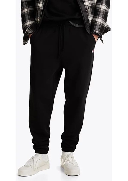 Erkek Tjm Tommy Rozet Bağcıklı Jogger Pantolon - Siyah