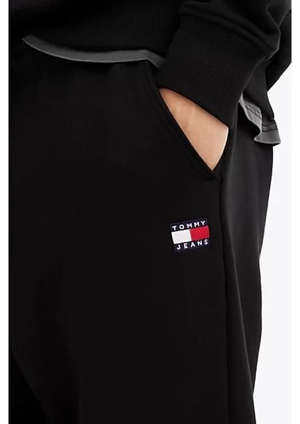 Erkek Tjm Tommy Rozet Bağcıklı Jogger Pantolon - Siyah