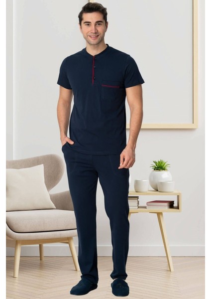 %100 Pamuklu, 3'lü Erkek Büyük Beden Pijama & Şort Takımı 2769