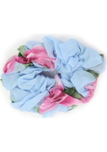 Mavi Şifon Çiçek Desenli Kadın Saç Tokası, Lastik Toka 201 155