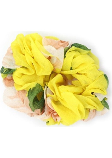 Sarı Şifon Çiçek Desenli Kadın Saç Tokası, Lastik Toka 201 155
