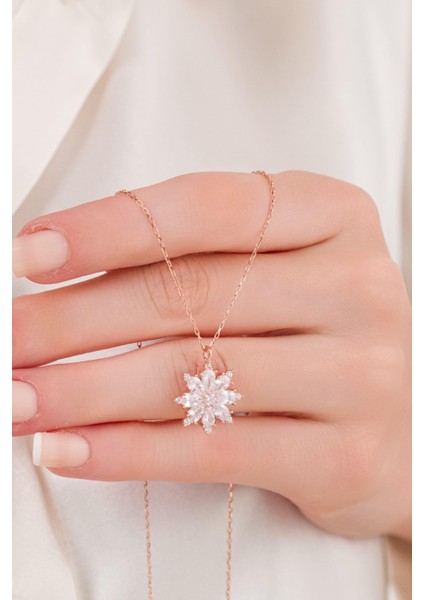 Gümüş Rose Beyaz Zirkon Taşlı Lotus Çiçeği Kolye fiyatları