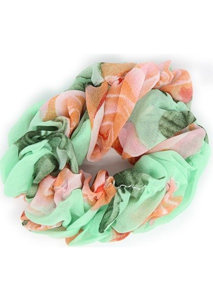 Yeşil Şifon Çiçek Desenli Kadın Saç Tokası, Lastik Toka 201 155