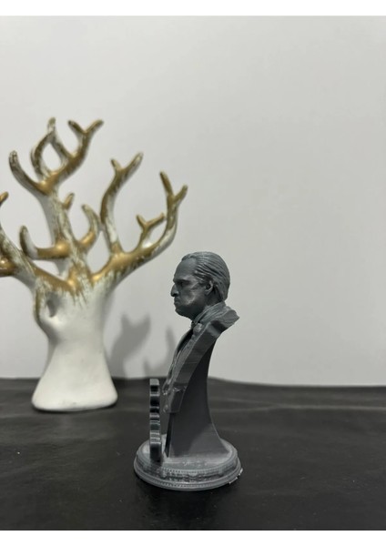 Özel Tasarım 3D Baskı The Godfather Don Vito Corleone Büstü 10CM Gri - Koleksiyonluk Figür