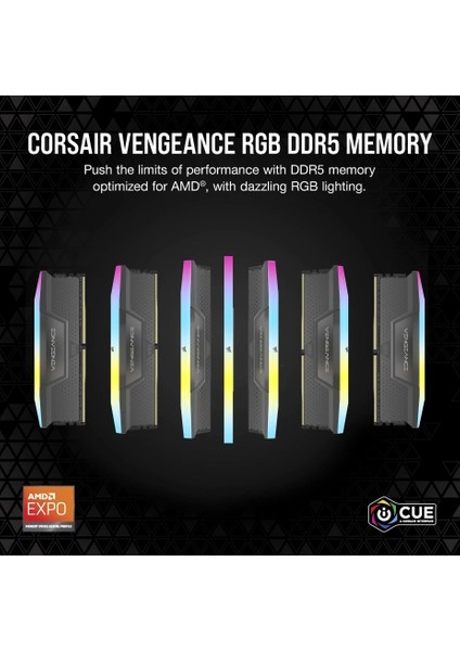 Corsaır Vengeance Rgb 32GB (2X16GB) 6000MHZ Ddr5 C30 1,40V Expo & Xmp Ram (CMH32GX5M2B6000Z30W)