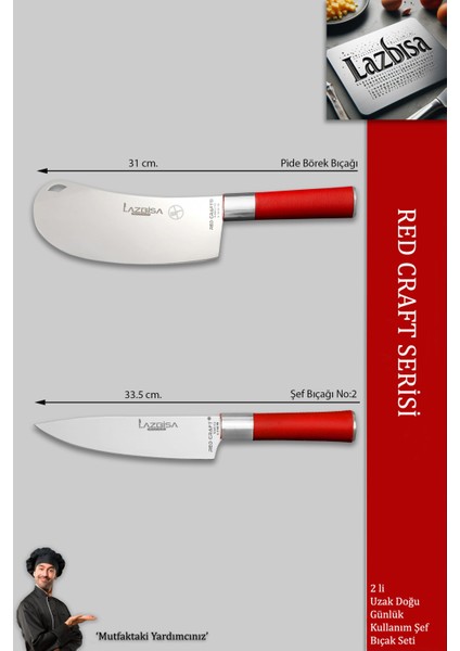 Red Craft Serisi Mutfak Şef Bıçak Seti Et Ekmek Sebze Bıçağı Günlük Kullanım (MFT-258)