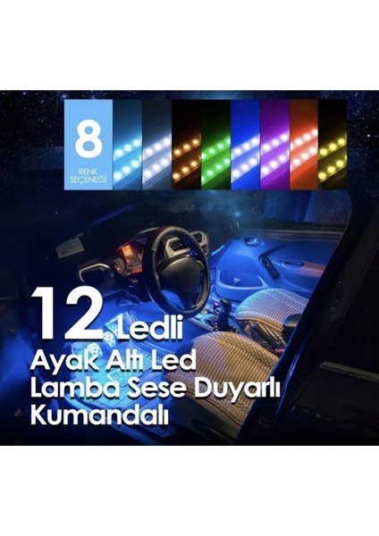 Ayak Altı LED 12 Ledli Lamba Sese Duyarlı LED Müziğe Duyarlı LED Çakmaklık Girişli