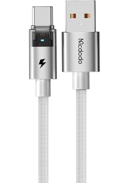 CA-6892 Usb-A - Type-C Şeffaf Kablo Şarj Işığı Ile Beyaz