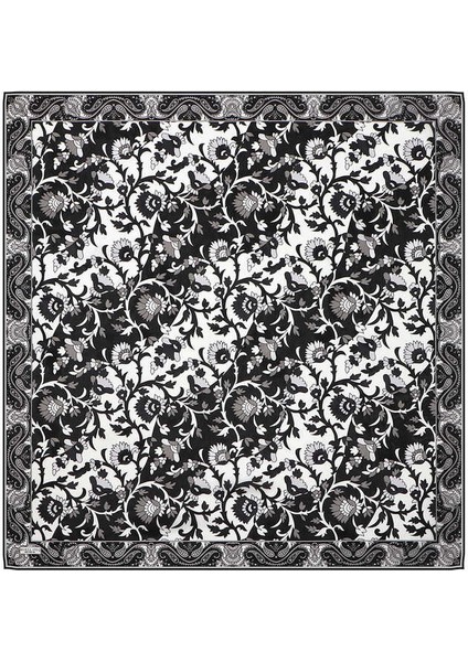 Siyah Şal Desen Vual Ipek Eşarp