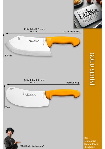 Gold Serisi Pide Börek Mutfak Bıçağı Salata Pizza Bıçak Kıyma Et Kemik Satırı 2 Li Set ( Mft-032 )