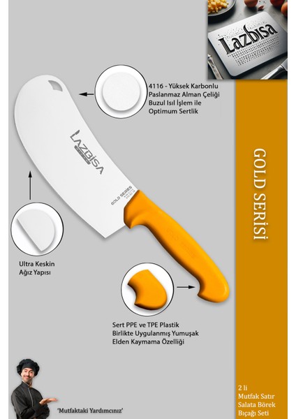Gold Serisi Pide Börek Mutfak Bıçağı Salata Pizza Bıçak Kıyma Et Kemik Satırı 2 Li Set ( Mft-032 )