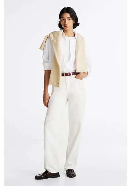 Kadın Oversize Poplin Gömlek - Beyaz