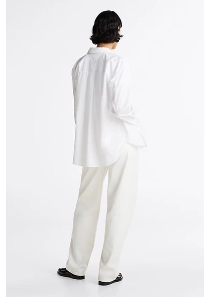 Kadın Oversize Poplin Gömlek - Beyaz