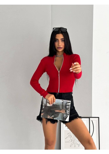 Kaşkorse Tam Fermuar Crop