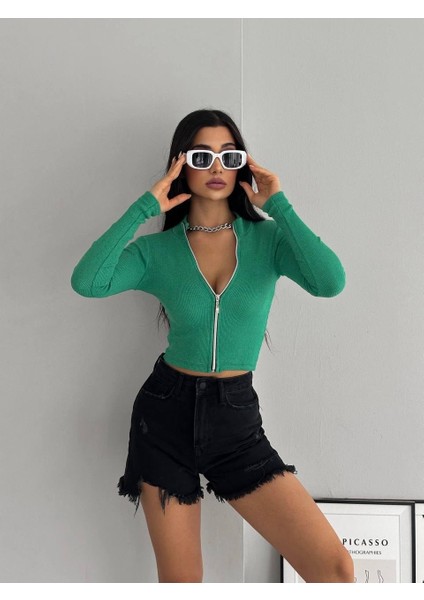 Kaşkorse Tam Fermuar Crop