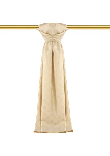 Krem Monogram Desen Jakarlı Ipek Şal