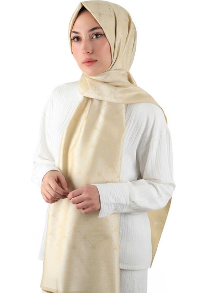 Krem Monogram Desen Jakarlı Ipek Şal fiyatları