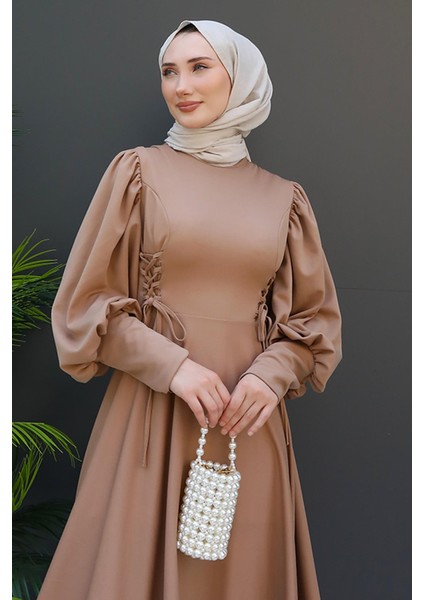 Ip Kuşaklı Elbise Sütlükahve indirimleri