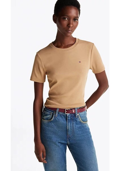 Kadın Slim Fit T-Shirt - Açık Kahverengi