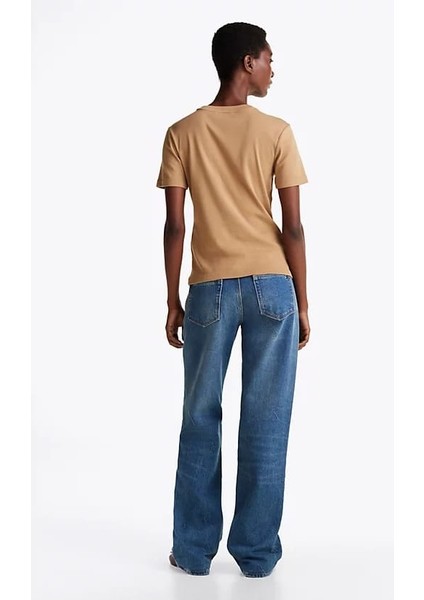 Kadın Slim Fit T-Shirt - Açık Kahverengi modelleri