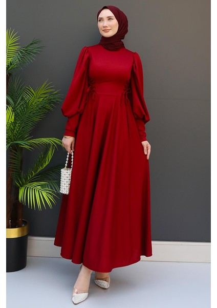 Ip Kuşaklı Elbise Bordo