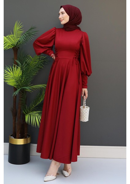 Ip Kuşaklı Elbise Bordo
