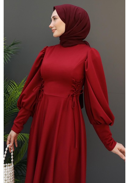 Ip Kuşaklı Elbise Bordo