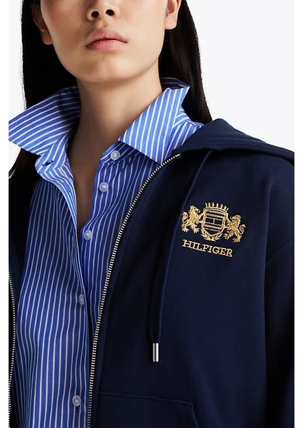 Kadın Fermuarlı Kapüşonlu Sweatshirt - Lacivert fırsatları