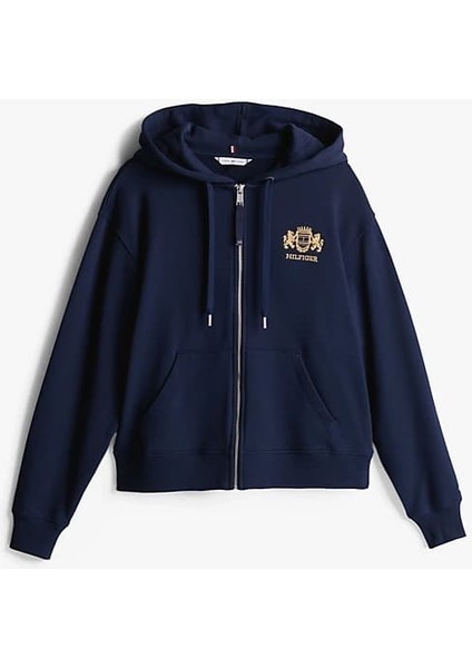 Kadın Fermuarlı Kapüşonlu Sweatshirt - Lacivert indirimleri