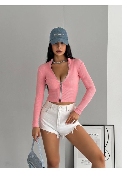Kaşkorse Tam Fermuar Crop