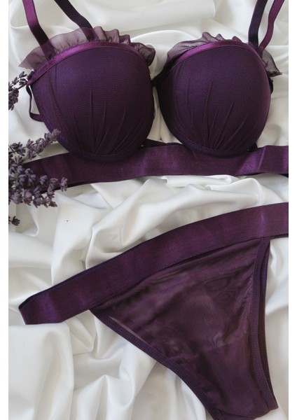 Midye Model Saten Şeritli Dolgulu Sütyen Külot Takımı - Bralet ve Külot Takımı
