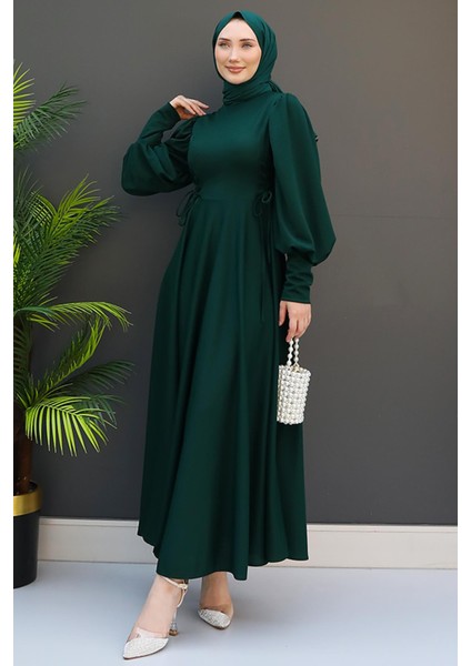 Ip Kuşaklı Elbise Zümrüt
