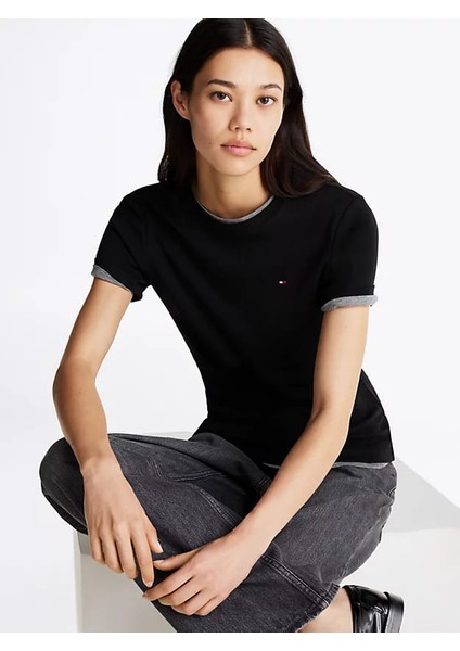 Kadın Slim Fit T-Shirt - Siyah fırsatları