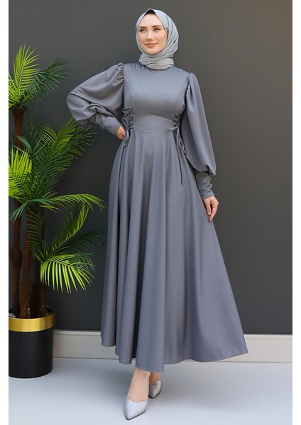 Ip Kuşaklı Elbise Gri