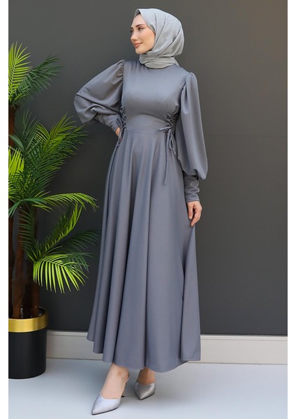 Ip Kuşaklı Elbise Gri fiyatları