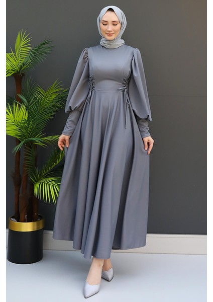 Ip Kuşaklı Elbise Gri modelleri