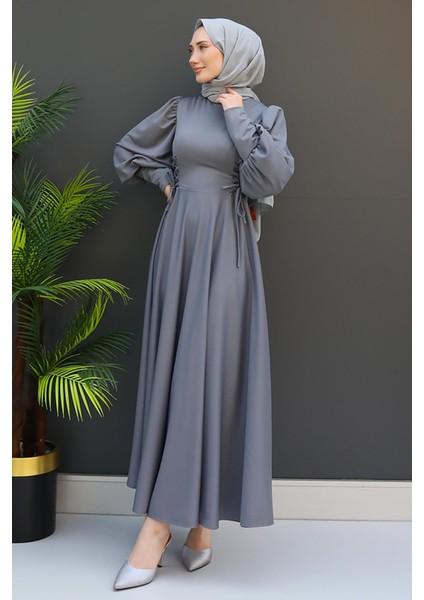 Ip Kuşaklı Elbise Gri fırsatları