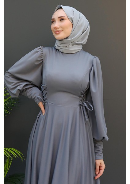 Ip Kuşaklı Elbise Gri indirimleri