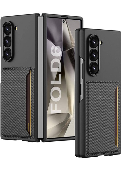 Samsung Galaxy Z Fold 6 Kılıf Karbonfiber Arka Yüzey Kartlıklı Z-Kart Kıpta Sert Kapak