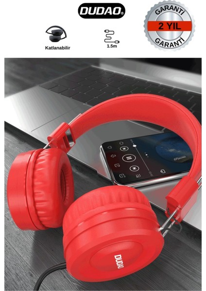 X21 - Kulak Üstü Kablolu Kulaklıkjak Girişli 1.5 Metre Kablo Uzunluğu Mikrofonlu Kırmızı