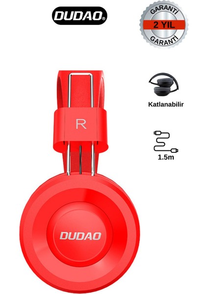 X21 - Kulak Üstü Kablolu Kulaklıkjak Girişli 1.5 Metre Kablo Uzunluğu Mikrofonlu Kırmızı fiyatları