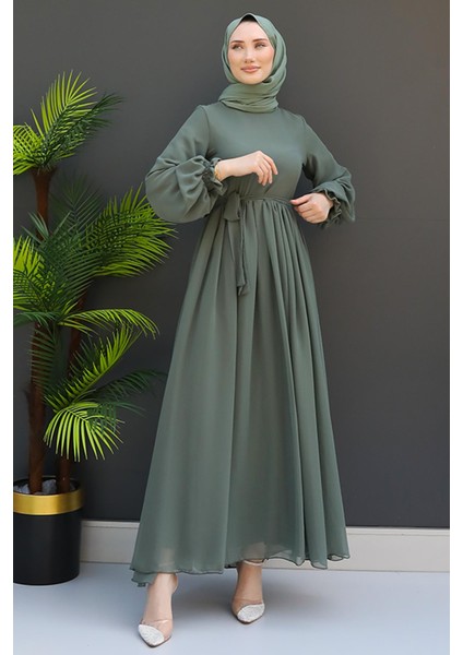 Nare Tesettür Şifon Elbise Gri modelleri