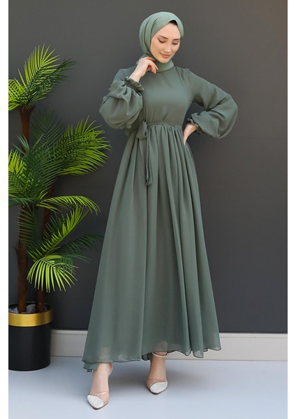 Nare Tesettür Şifon Elbise Gri fırsatları