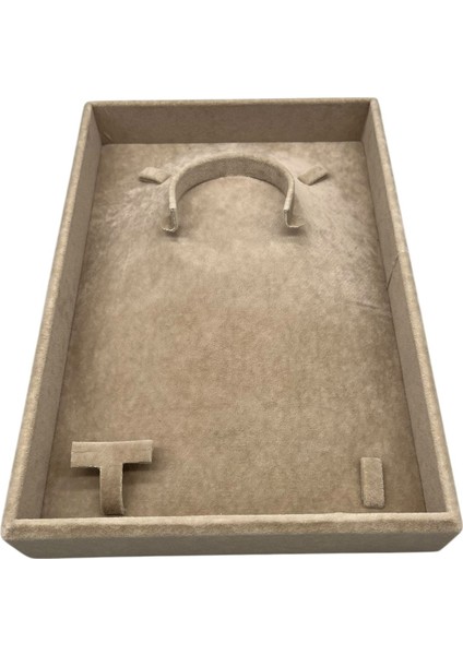 Yerli Üretim Süet Kumaş Sütlü Kahve Renk 26/19 cm Mini Takı Sergileme Tablası